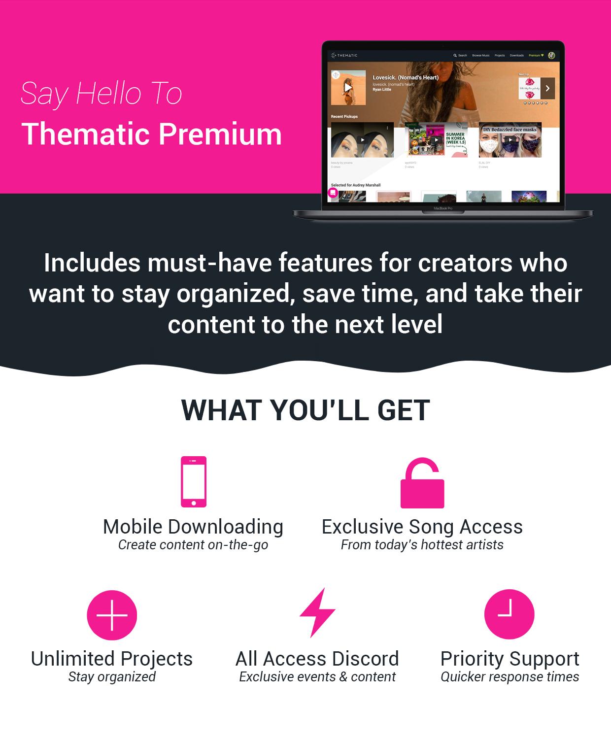 Thematic’s Premium experience includes must-have features for creators who want to stay organized, save time, and take their content to the next level.