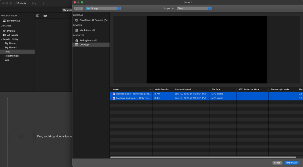 Select Media to Import in iMovie