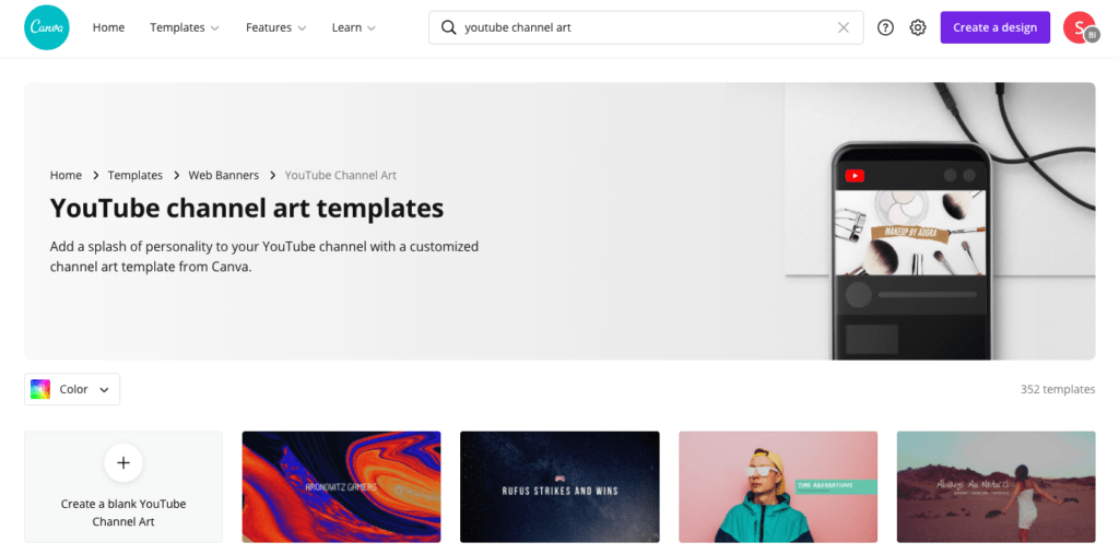 Canva - free youtube channel art templates