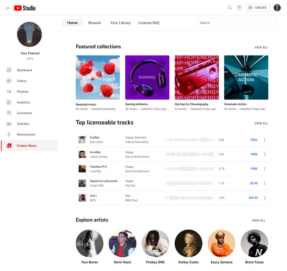 Youtube creator music