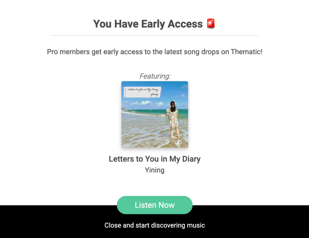 Thematic early access to music for pro creators