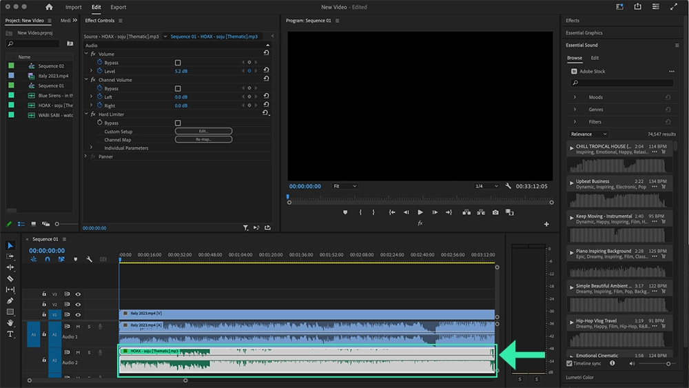Adobe Premiere Pro: Manually Adjust Song Volume