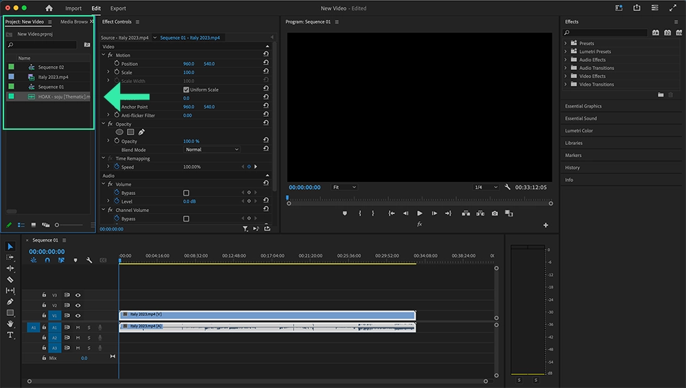 Adobe Premiere Pro: Songs in Project Files