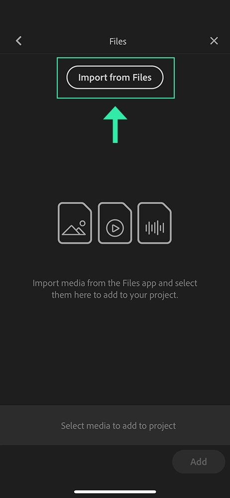 Adobe premiere rush mobile app: import music from files