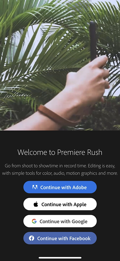 Adobe premiere rush: open mobile app