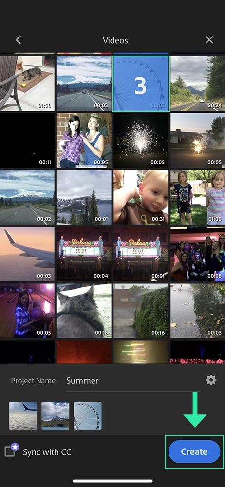 Adobe premiere rush mobile app: select video files