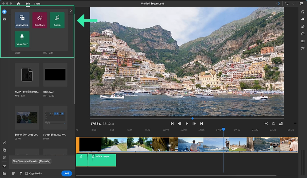 Adobe premiere rush desktop app: add media files