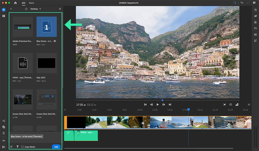Adobe Premiere Rush Desktop App: Add Songs from Files