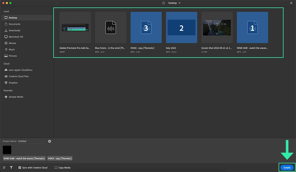 Adobe Premiere Rush Desktop App: Select Video & Audio Files