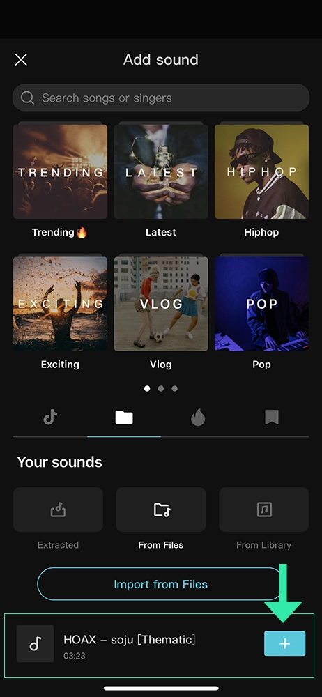 Capcut video editing app - confirm song