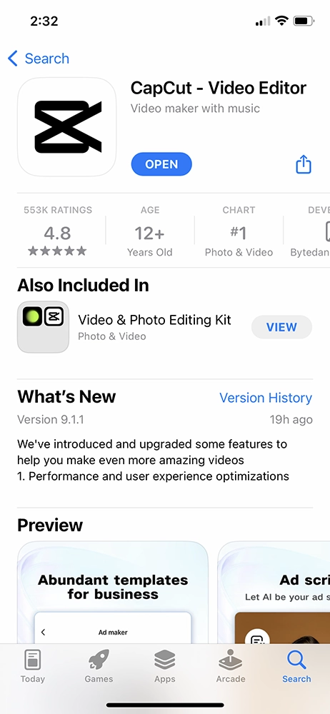 Capcut video editing app - install app