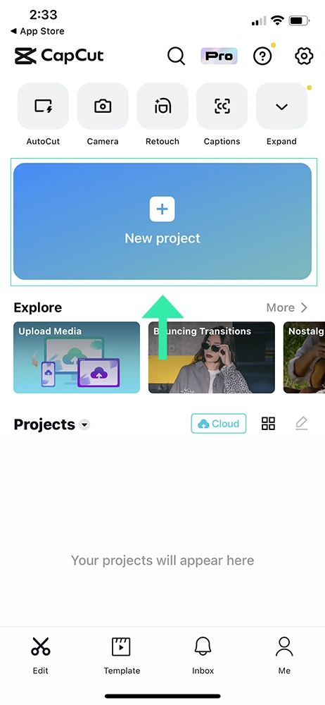 CapCut Video Editing App - New Video Project