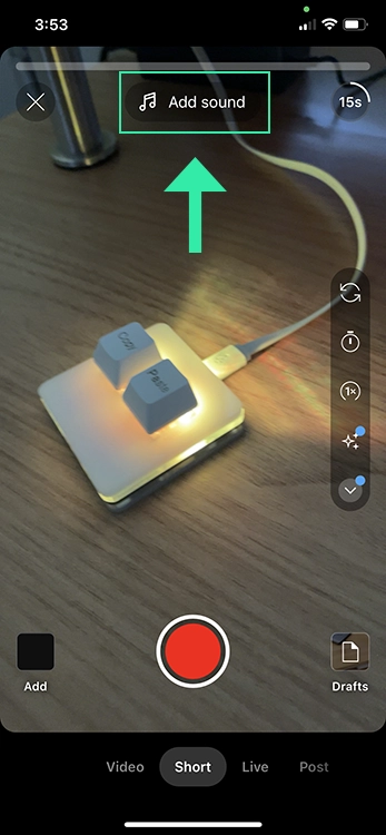 Create youtube shorts video on youtube app: add sound