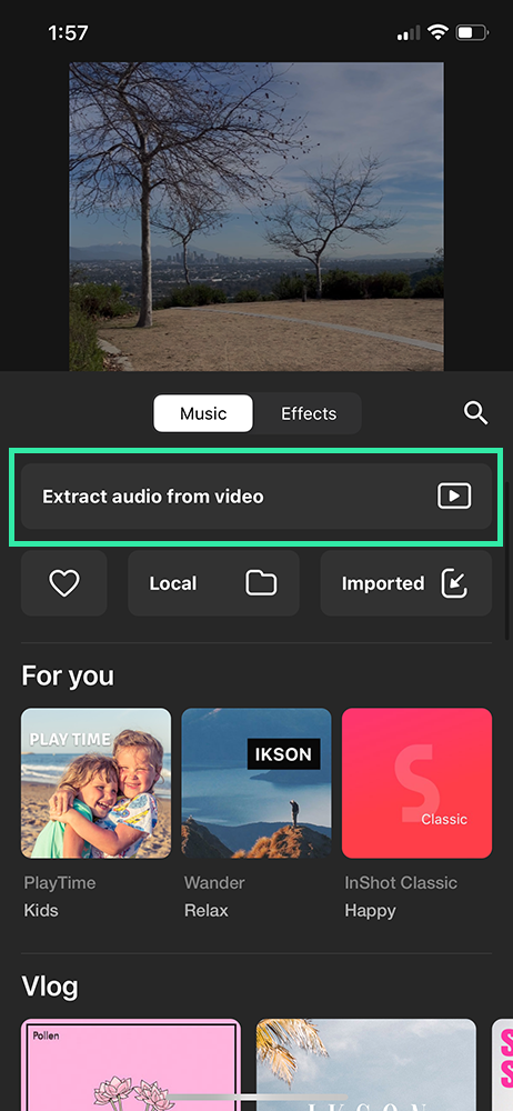 Inshot video editor - extract audio from video file