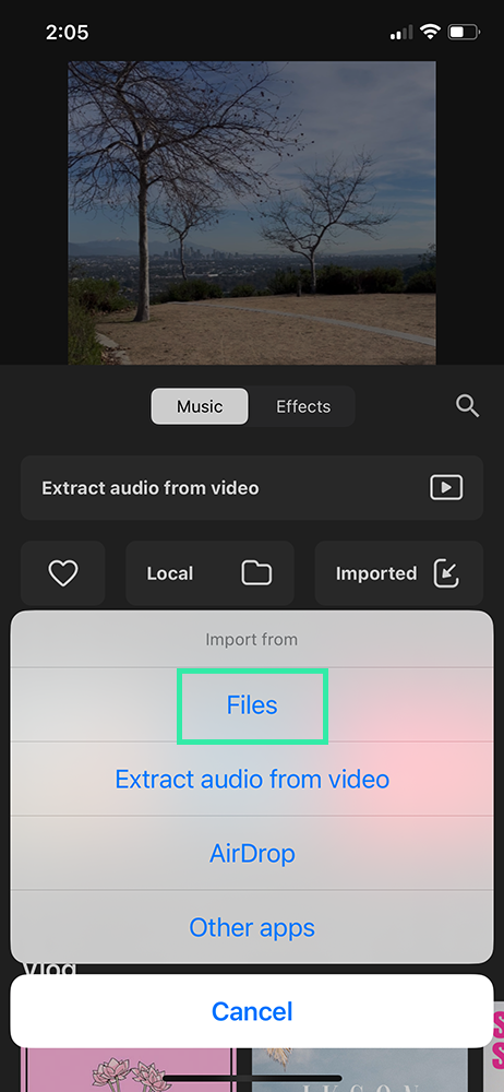 Inshot video editor - import song from files