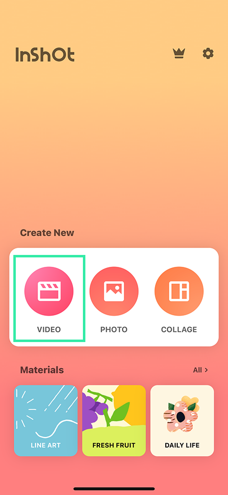 Inshot video editor - new video project