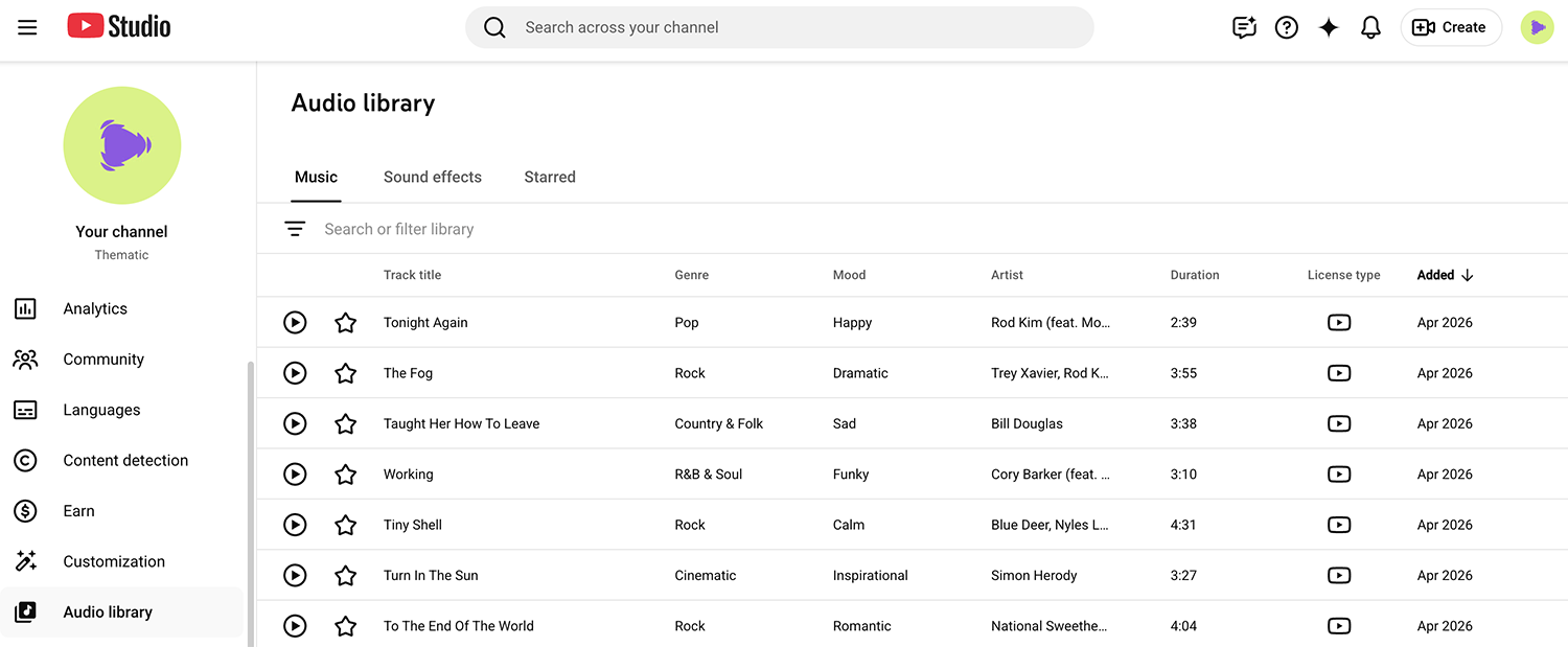YouTube Audio Library - Music for Creators
