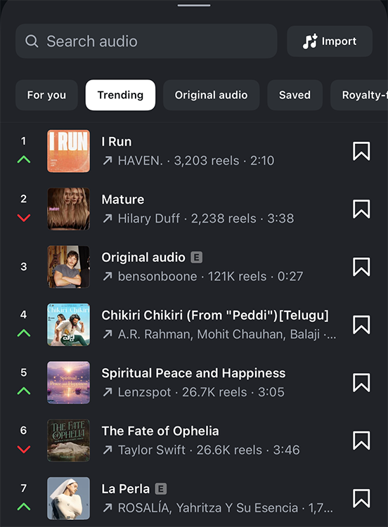 Browse Songs for Instagram Posts