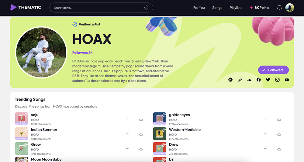 Thematic: Music Artist Profile