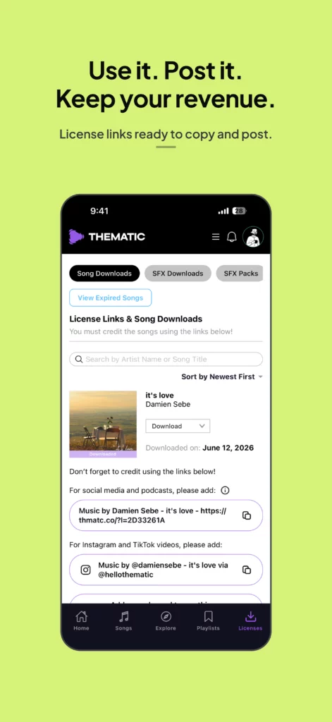 Introducing the Thematic App: Your Creative Soundtrack, Anywhere Thematic App: Use it. Post it. Keep your revenue.
